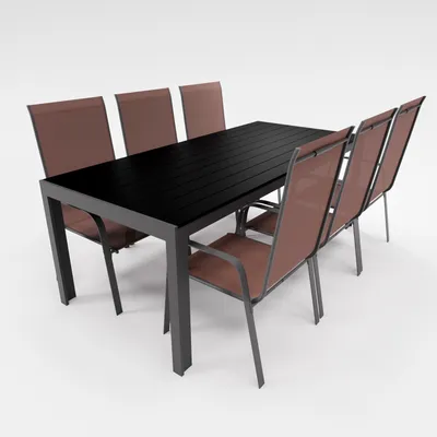 Produktbild von Gartenmöbel Set Alu Tisch 7-tlg. 6x Stapelsessel Essgruppe Gartenset schokobraun Sitzgruppe