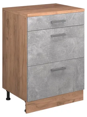 Image de Commode d'extension Vicco Rion Béton/Chêne de force doré 60x46cm sans pente avec 3 tiroirs, Model 60769