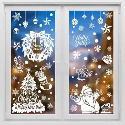 Imagen del producto de Adhesivos para ventanas con motivos navideños, 8 unidades, con diseño de paisaje nevado, para decoración de ventanas