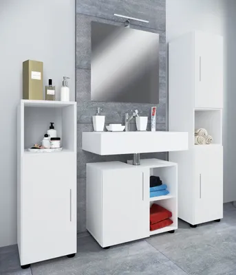 Produktbild von VCM 4-tlg. Badmöbelset | Badmöbel | Set aus Unterschrank, Midischrank, Hochschrank und Spiegel | Badezimmermöbel – Flandu III