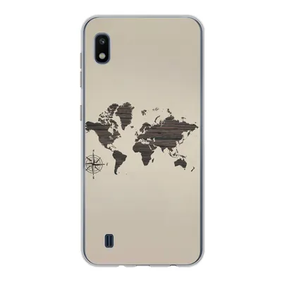 Produktbild von MuchoWow® Handyhülle Schutzhülle Hülle für Samsung Galaxy A10 Weltkarte - Holz - Braun Silikon Softcase Handy Hülle - Schutzhülle