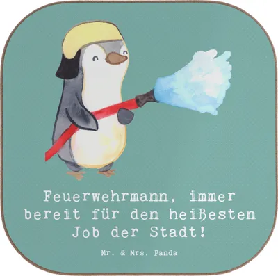 Produktbild von Mr. & Mrs. Panda Untersetzer für Gläser Feuerwehrmann Held - Meeresbrise - Geschenk, Tischuntersetzer, mutiger Einsatz, Berufsalltag, Berufsleben, gläseruntersetzer, Mut