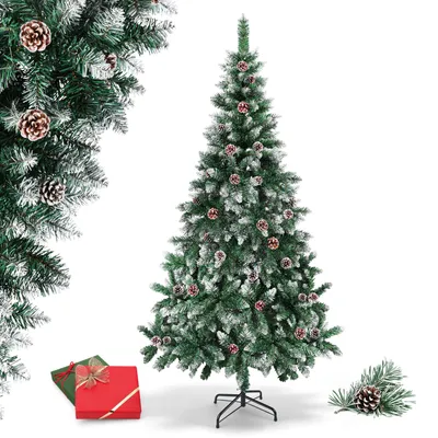 Produktbild von Eikuavons Weihnachtsbaum 210cm künstlich mit Schnee, 750 Spitzen, 35 Tannenzapfen, Kunsttanne mit Metallständer