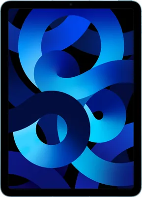 A tablet with a blue abstract wallpaper.
