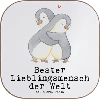 Produktbild von Mr. & Mrs. Panda Holzuntersetzer Pinguin Bester Lieblingsmensch der Welt - Weiß - Geschenk, Herz, Mama, Bae, Untersetzer Glas, Liebe, Familie, für Gläser, Geschenkidee
