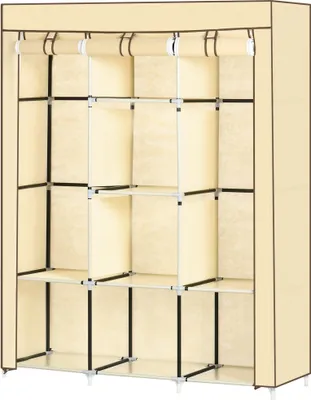 Produktbild von Beiger Stoffschrank mit 8 Regalen und 2 Kleiderstangen als Aufbewahrungslösung