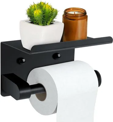 Produktbild von Toilettasche aus Edelstahl, selbstklebend, ohne Bohren, für Toilette, Badezimmer, Küche, schwarz
