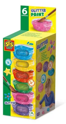 Produktbild von SES Creative 00384 - Plakatfarbe Glitzer (6x45ml), Leicht auswaschbar, Besonders deckende Plakatfarbe, Ab 3 Jahren, Blau, Grün, Pink, Violett, Rot, Gelb, Plakatfarbe, Paste, 45 ml, 6 Stück(e)