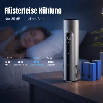 Produktbild von Tragbarer Insulin Kühler, 0–18°C, für 1–7 Pens, LED Display, 3x 10200mAh Akku, USB-C, flüsterleise, wasserdicht mit Tasche