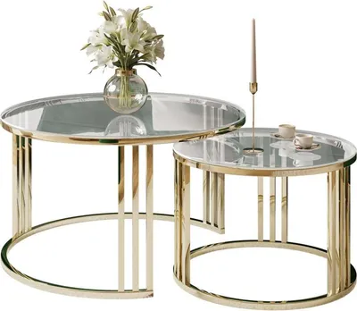 Produktbild von LORI GLASS 2in1 runder Couchtisch Gold chrom / Glastischplatte