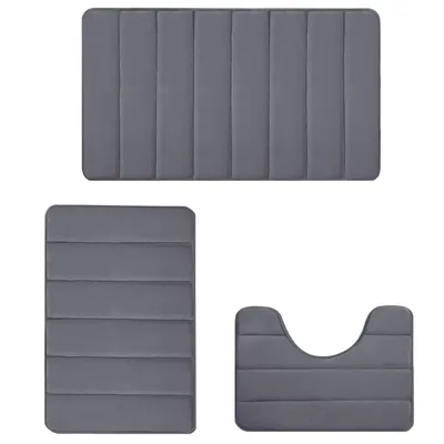 Produktbild von OKWISH 3 Stück Badteppich Badematten Set Waschbar rutschfest Badvorleger Duschvorleger Duschmatte Badteppich für Badezimmer Dunkelgrau