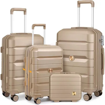 Produktbild von Hartschalenkoffer Set 4-teilig S/M/L/XL Rollkoffer Handgepäck 100% PP mit TSA Schloss Gold