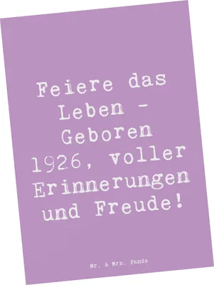 Produktbild von Mr. & Mrs. Panda Ansichtskarte Spruch 1926 Geburtstag - Lavendeltraum - Geschenk, Geburtsjahr, Feiere das Leben, Jubilar, Ansichtskarten, Postkarten, Erinnerungen, Alter