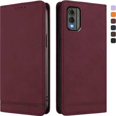 Produktbild von Hülle für Nokia C32, Retro Kunstleder Ständer Klapphülle mit Kartenfächer und Magnetische Rot