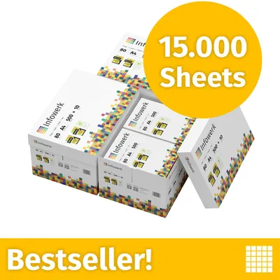 Produktbild von Infowerk Druckerpapier Kopierpapier 15000 Blatt 30 x 500 A4 80g Premium Weiß PEFC