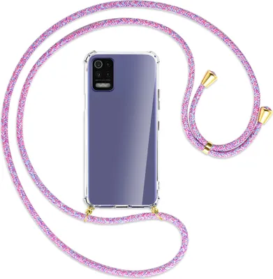 Produktbild von Handykette Backcover-Schutzhülle mit Band (Metall goldfarben) für LG K52 / K62 / Q52 - lila/rosa/blau