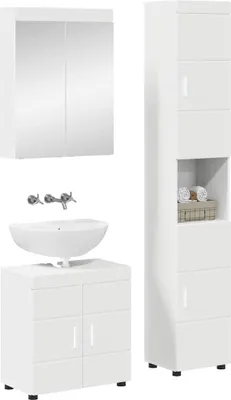 Image de vidaXL Ensemble de meubles de salle de bain TULUM, 3 pièces, blanc, 60 x 34 x 63 cm