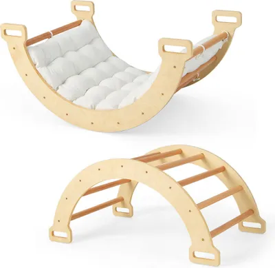 Image de Cadre à grimper pour enfants COSTWAY TS10068NA, 2en1, arc de balançoire, arc d'escalade, avec coussin souple, en bois - B