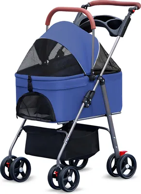 Produktbild von 2-in-1-Kinderwagen für Haustiere, zusammenklappbarer Hundebuggy, zusammenklappbarer Haustierbuggy, 4 Räder, Hunde-/Katzenwelpenbuggy, abnehmbare Reisetrage für kleine/mittelgroße Haustiere
