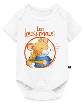 Produktbild von Spreadshirt Leo Lausemaus Logo Kurzarm Tages Baby Body, 86 (12-18 M.), Weiß