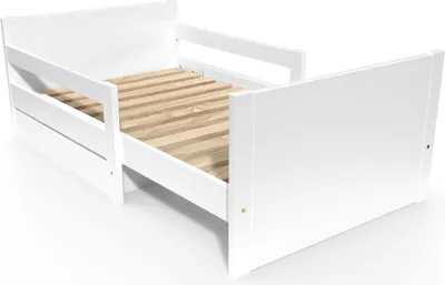 Produktbild von Kinderbett 90x200 mitwachsend aus Holz mit Aufbewahrungsschublade - Weiß