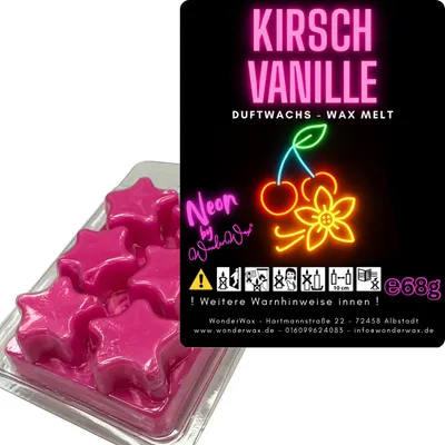 Produktbild von WonderWax Neon Duftwachs Wax Melts für Duftlampe, 6 Sterne Duftmelt Wachsmelt Sojawachs Neon Sterne für Raumdüfte, Wachs Duftöl Indoor Herbst Melts für Aromalampe Kirsch Vanille