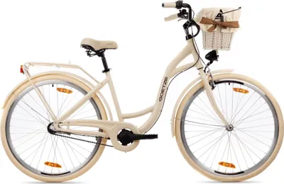 Produktbild von Goetze Style 28 Zoll City Bike, 46 cm ALU Rahmen, 3-Gang Shimano Nexus, Rücktrittbremse & V-Bremse, LED-Beleuchtung, Gepäckträger, Rattankorb mit Bezug