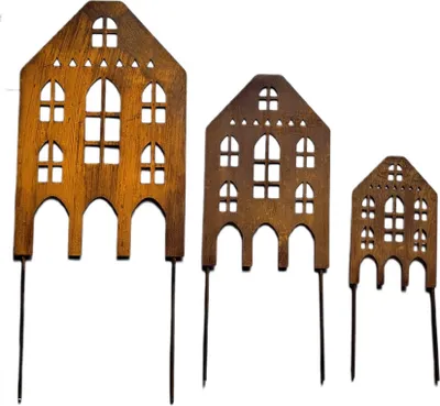 Produktbild von SET Rostige Gartenstecker Häuser - Metall-Deko für Außenbereich