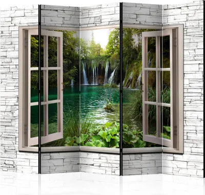Produktbild von 5-teiliger Einseitiger Vlies Paravent - Green Treasure II 225x172 cm Landschaften c-C-0100-z-c