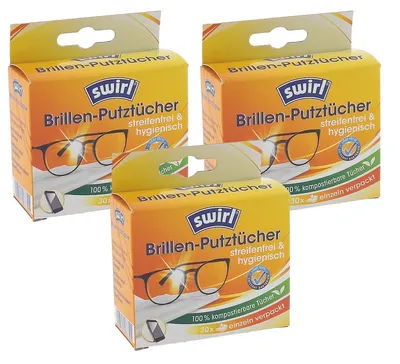 Produktbild von Swirl Brillen Putztücher 30 stk. Tücher - Mit Anti-Beschlag-Effekt (3er Pack)