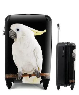 Produktbild von MuchoWow® Koffer Handgepäck Trolley Rollkoffer Kleine Reisekoffer mit 4 Rollen - Weißer Kakadu auf schwarzem Hintergrund - Cabin Size < 55x40x23 cm & 55x40x20 cm - Fotokoffer - Kabinenkoffer - Boardgepäck - Reise-Box - Reisekoffer - Reisegepäck - Koffer mit Bild - Trolley für Kinder