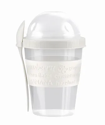 Produktbild von JOGHURTBECHER 500ml mit Löffel Deckel Müslibecher Müsli to go Müslischale Becher Joghurt Obst Becher 83 (Weiss)