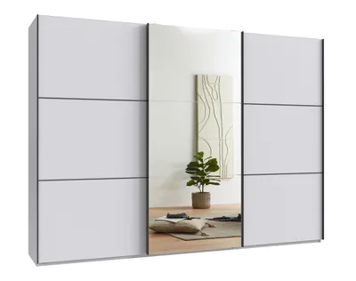 Produktbild von Schwebetürenschrank Kleiderschrank 3-türig 300 cm Vollausstattung Weiß Spiegel / 22019