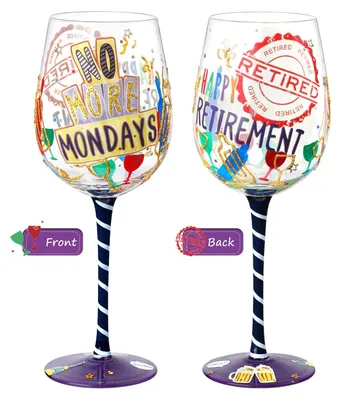 Immagine prodotto di Bicchiere da vino personalizzato con design unico, dipinto a mano, 15oz, ideale come regalo per pensionati, confezionato con cura, motivo colorato, confezione regalo