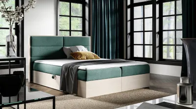 Produktbild von Boxspringbett Bett LAMBROS 180x200cm Nordic Teak Stoff Grün inkl. Bettkasten