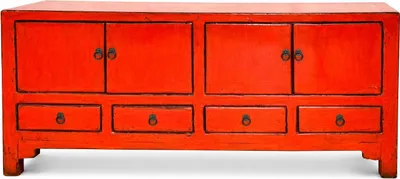 Image de Fine Asianliving Buffet bas chinois antique rouge brillant L151xP39xH53cm