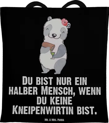 Produktbild von Mr. & Mrs. Panda Einkaufstasche Kneipenwirtin Herz - Schwarz - Geschenk, Shopping Tasche, Jutebeutel, Spruch, Bar, dokumententasche, Gaststätte, Kneipe, Laptoptasche