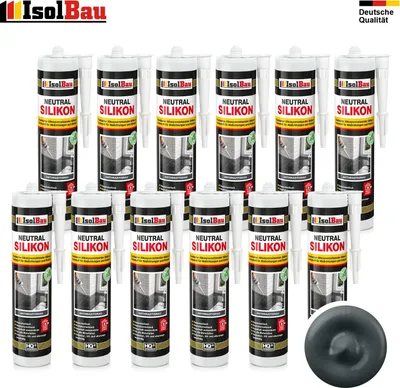 Isolbau Neutralsilikon Anthrazitgrau 12 x 300 ml Natursteinsilikon Dichtstoff Fugen