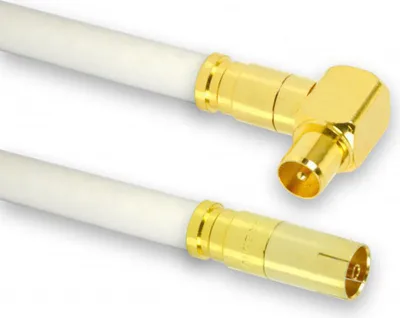 Produktbild von 30m PremiumX TV Antennenkabel Digital Innenleiter REINES KUPFER mit vergoldeten Kompressionsstecker TV-GM1-90 (90° männlich) + TV-GF1 (weiblich) | PREMIUM HDTV Kabel | Koaxialkabel | Stecker zu Buchse