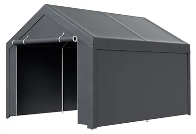 Produktbild von Ikodm Garagenzelt 3x4 m, Carport mit Seitenwaenden, PE Garagezelt mit verzinktem Stahlgestell, wetterfester Unterstand fuer Auto, Motorrad und Gartengeraete, Grau