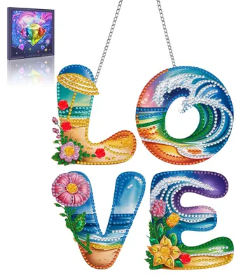 5D DIY Diamond Painting Hanger, Liebe Strand, Acryl