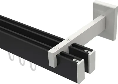 Produktbild von Interdeco Innenlaufstange / Gardinenstange mit Innenlauf Schwarz / Weiß, Typ Smartline Paxo (Kappe), 14x35 mm 2-läufig, 120 cm