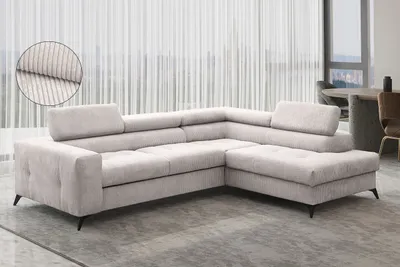 Produktbild von Kaiser Möbel Ecksofa mit schlaffunktion und bettkasten, Sofa L-form, Couch L-form Arcadi Dicker Cord Ecru Rechts