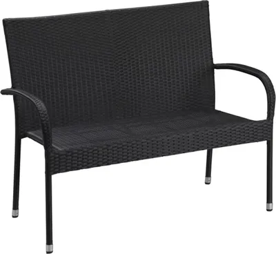 Produktbild von Gartenbank Bank Polyrattan PALERMO 2er Sitzbank Rattan Gartenmöbel schwarz
