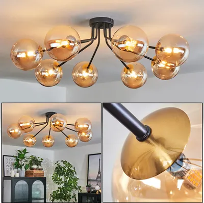 Produktbild von Isorella Deckenlampe aus Metall/Glas in Schwarz/Gold/Bernstein