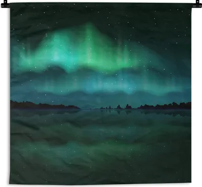 Produktbild von MuchoWow® Wandteppich Wandbehang Nordlichter - Himmel - Nacht 60x60 cm Tapisserie Dekoration Wandtuch - Dekorationen - Wand Decke
