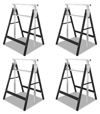 Image de Ensemble de 4 supports de travail réglables en hauteur de 80 à 130 cm, supports pliables en acier, capacité de charge totale de 400 kg, couleur noire