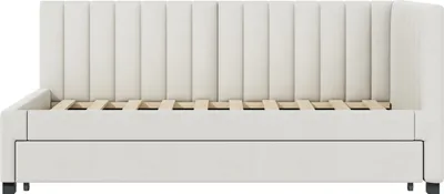 Produktbild von Flieks Polsterbett 90x200cm mit Lattenrost, Tagesbett Schlafsofa mit Ausziehbett, Einzelbett Gästebett Daybett Jugendbett Sofabett, Samt, Beige