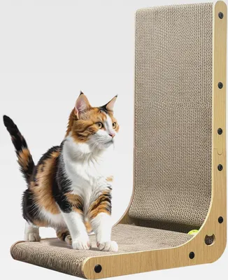 Produktbild von Kratzbaum für Katzen in L-Form aus Karton - Höhe 68 cm, modernes Design, ideal zum Schärfen der Nägel und zum Spielen