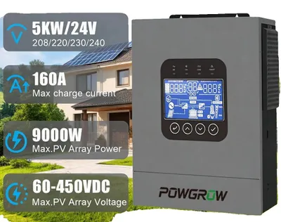 Produktbild von Solar-Hybridwechselrichter, 5000W Leistung, 24V Batterieversorgung, 10KVA Überspannungskapazität, 60-450V MPPT-Bereich, 160A Ladestrom